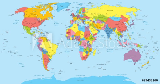 Picture of World map with countries country and city names